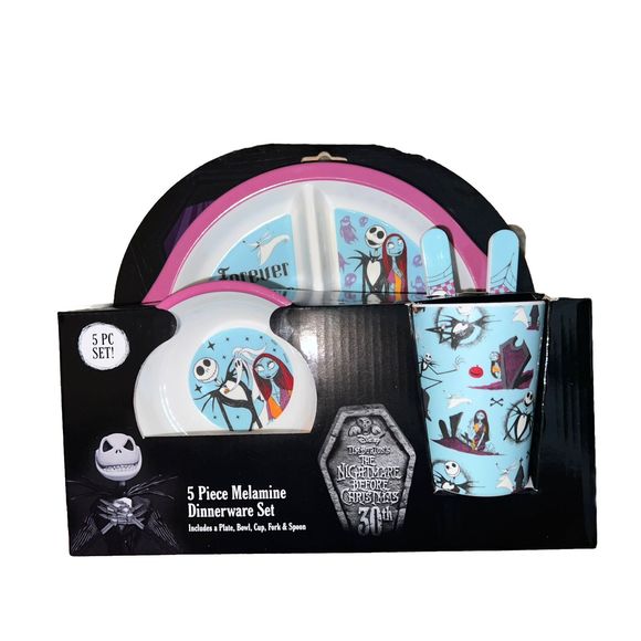 Nightmare Before Christmas 30th  5 Piece Dinnerware Set Halloween Plate Bowl Cup - Picture 1 of 6